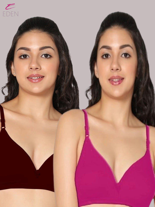 Wirefree, Non Padded, Cotton, Medium Coverage ,Tshirt Bra, Magenta-Maroon