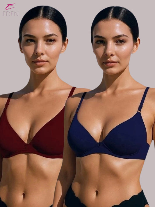 Wirefree, Non Padded, Cotton, Medium Coverage, Tshirt Bra ,Navyblue-Maroon