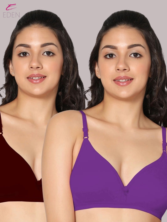 Wirefree, Non Padded, Cotton, Medium Coverage ,Tshirt Bra, Maroon-Purple