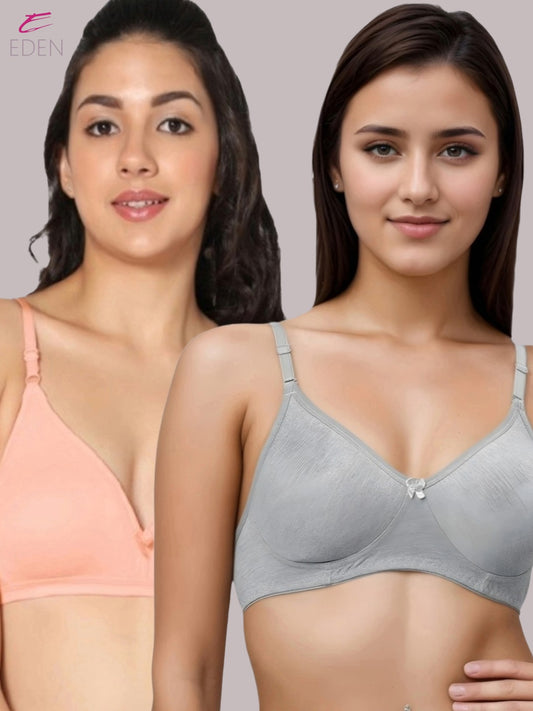 Wirefree, Non Padded, Cotton, Medium Coverage ,Tshirt Bra, Grey-peach