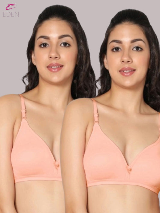Wirefree, Non Padded, Cotton, Medium Coverage ,Tshirt Bra, Peach