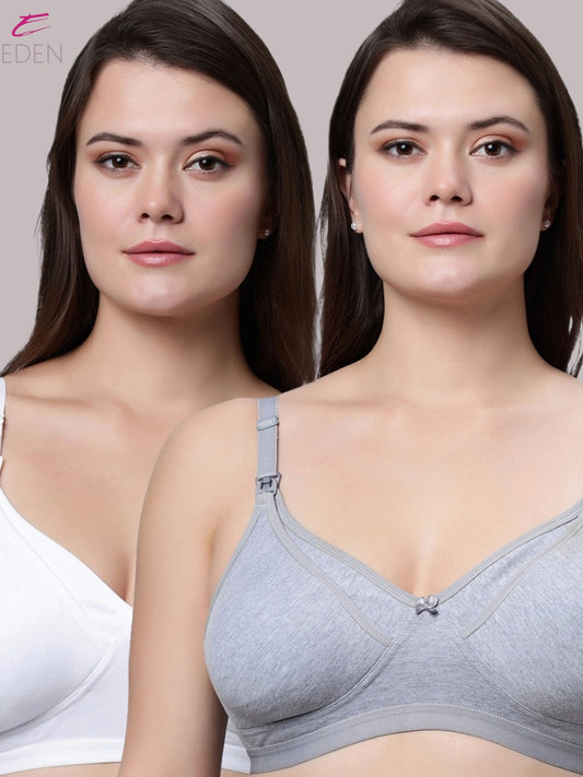 Non Wired, Non-padded ,Full Coverage, Maternity Bra, White-Grey