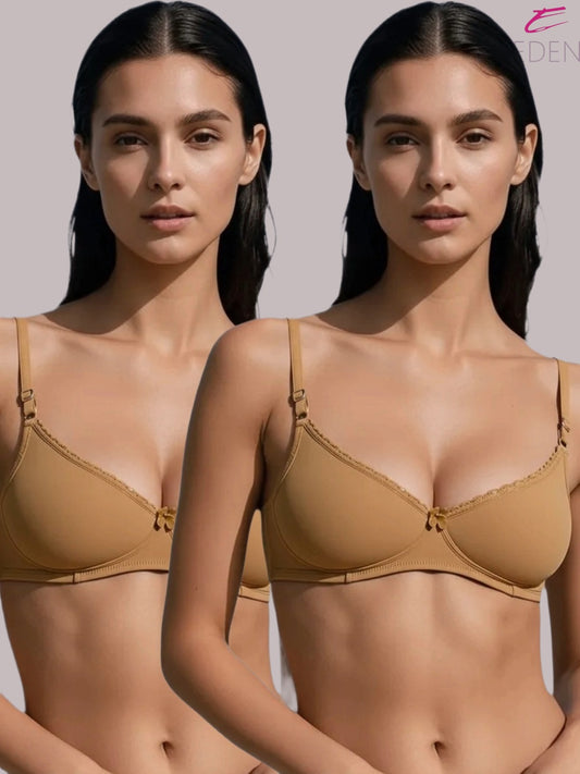 Wirefree, Padded, Plus Size, Cotton ,Medium Coverage ,Tshirt Bra, Lace Styling, Eden 109, Skin