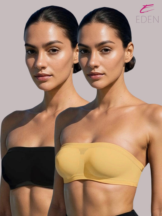 Non Padded, Non-Wired, Simply Soft, Strapless , Seamless, Bandeau Bra ,Slip On ,Nylon,Black & Skin