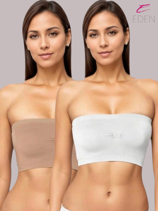 soft Padded, Non-Wired, Simply Soft, Strapless , Seamless, Bandeau Bra ,Slip On ,Elastane fabric,Skin,White