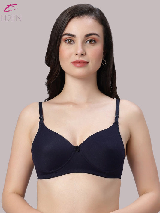 Wirefree ,Padded ,Plus Size, pc interlock, Medium Coverage, Tshirt Bra,Navyblue