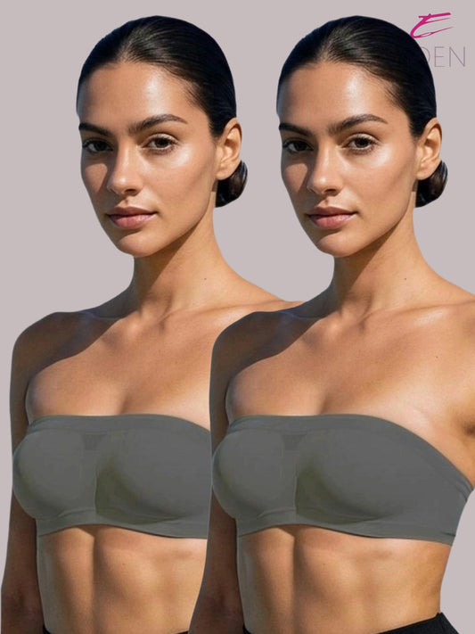 Non Padded, Non-Wired, Simply Soft, Strapless , Seamless, Bandeau Bra ,Slip On ,Nylon,Grey