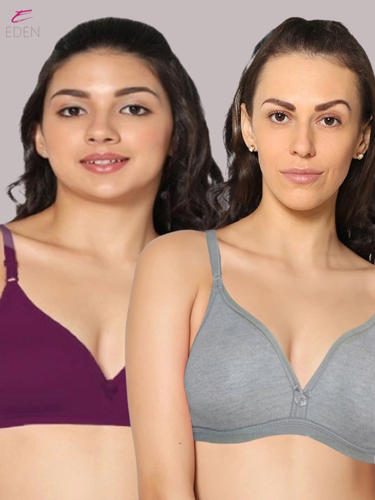 Wirefree, Non Padded, Cotton, Medium Coverage ,Tshirt Bra, Wine-Mgrey