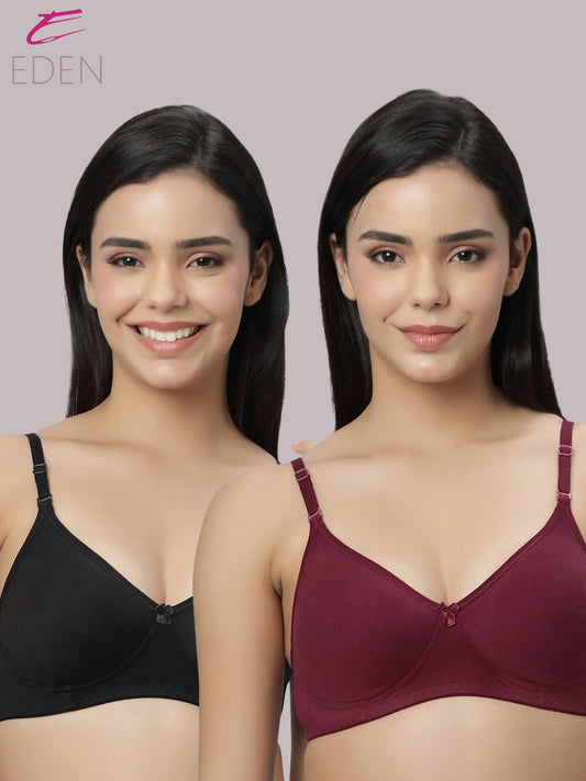 Lightly Padded, Non-Wired ,Simply Soft, T-Shirt Bra,Maroon-Black