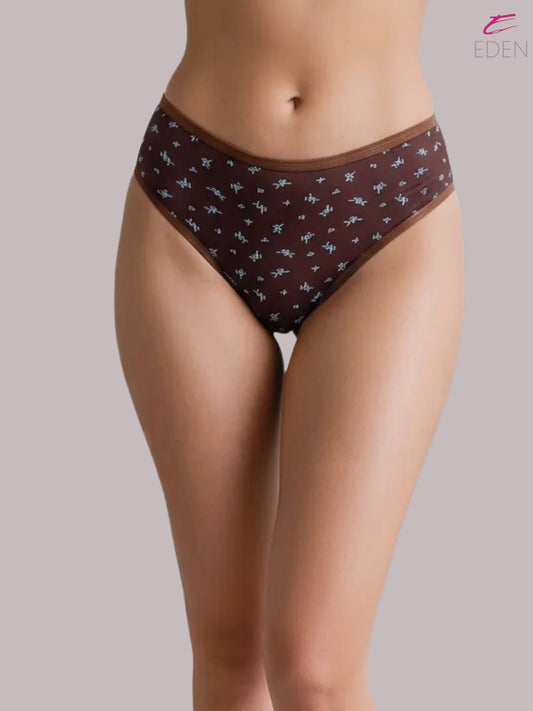 Eden ,Medium Rise, Full Coverage,  Outer Elastic,Printed,Hipster Panty-OE038 ,Brown