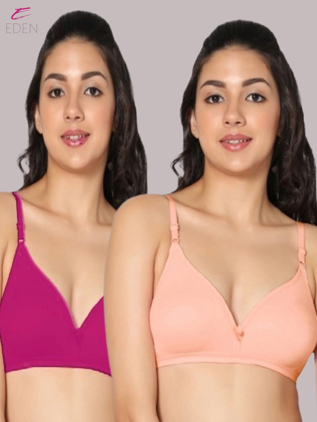 Wirefree, Non Padded, Cotton, Medium Coverage ,Tshirt Bra, Peach-Magenta