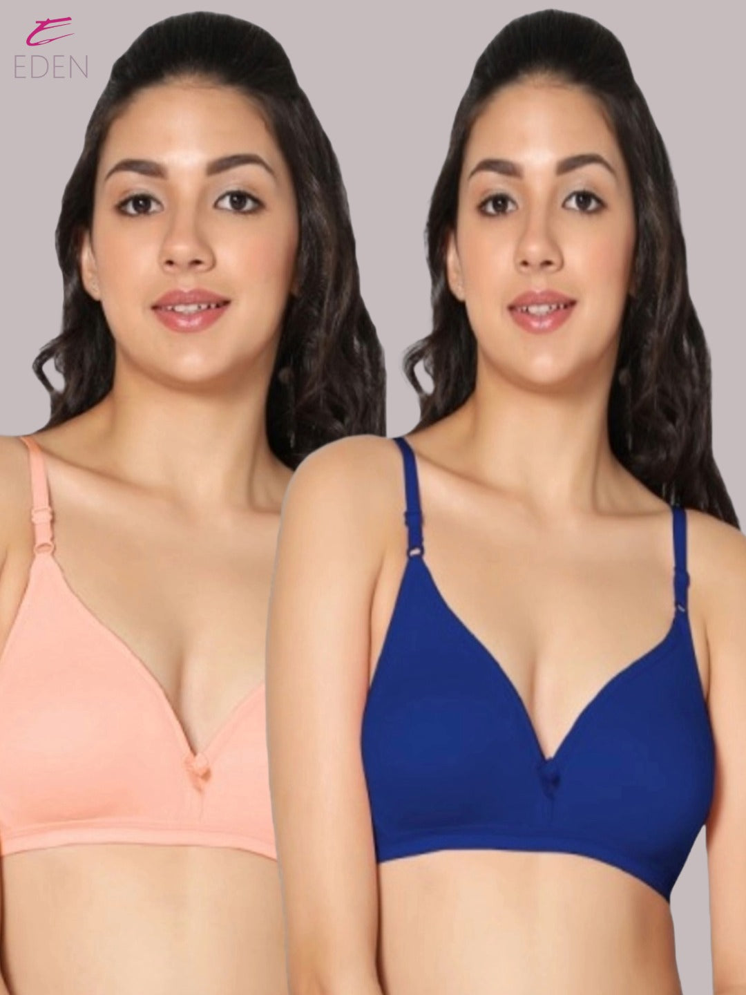 Wirefree, Non Padded, Cotton, Medium Coverage ,Tshirt Bra, Royalblue-Peach
