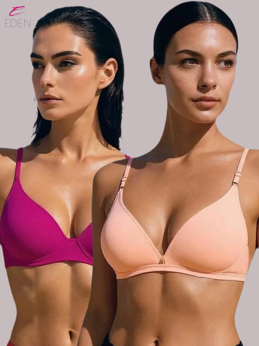 Wirefree, Non Padded, Cotton, Medium Coverage, Tshirt Bra ,Magenta-Peach