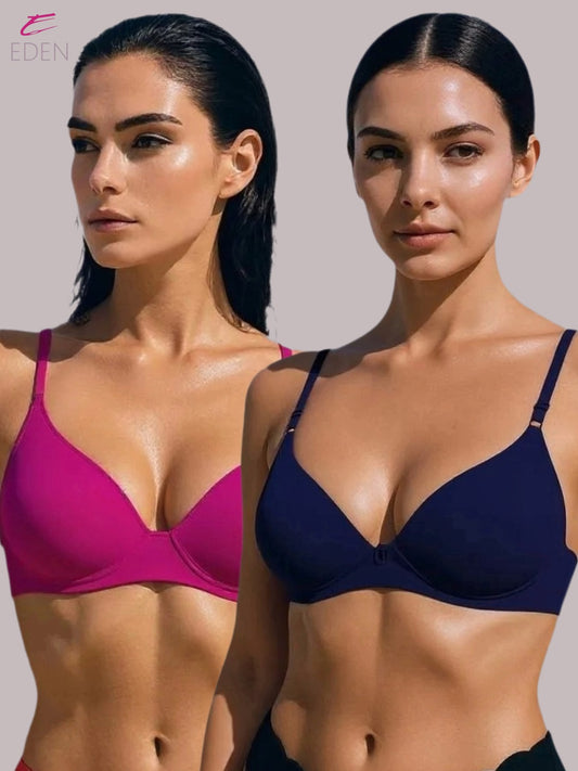 Wirefree, Non Padded, Cotton, Medium Coverage, Tshirt Bra ,Navyblue-Magenta