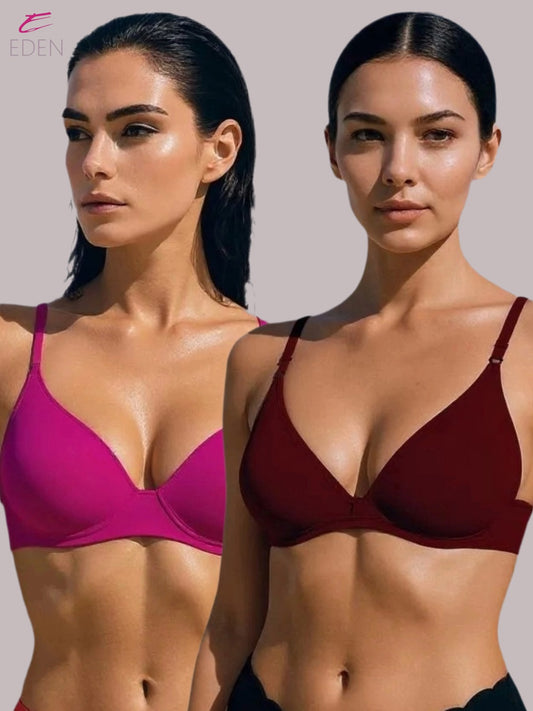 Wirefree, Non Padded, Cotton, Medium Coverage, Tshirt Bra ,Magenta-Maroon