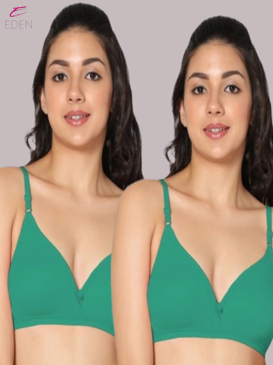 Wirefree, Non Padded, Cotton, Medium Coverage ,Tshirt Bra, Green