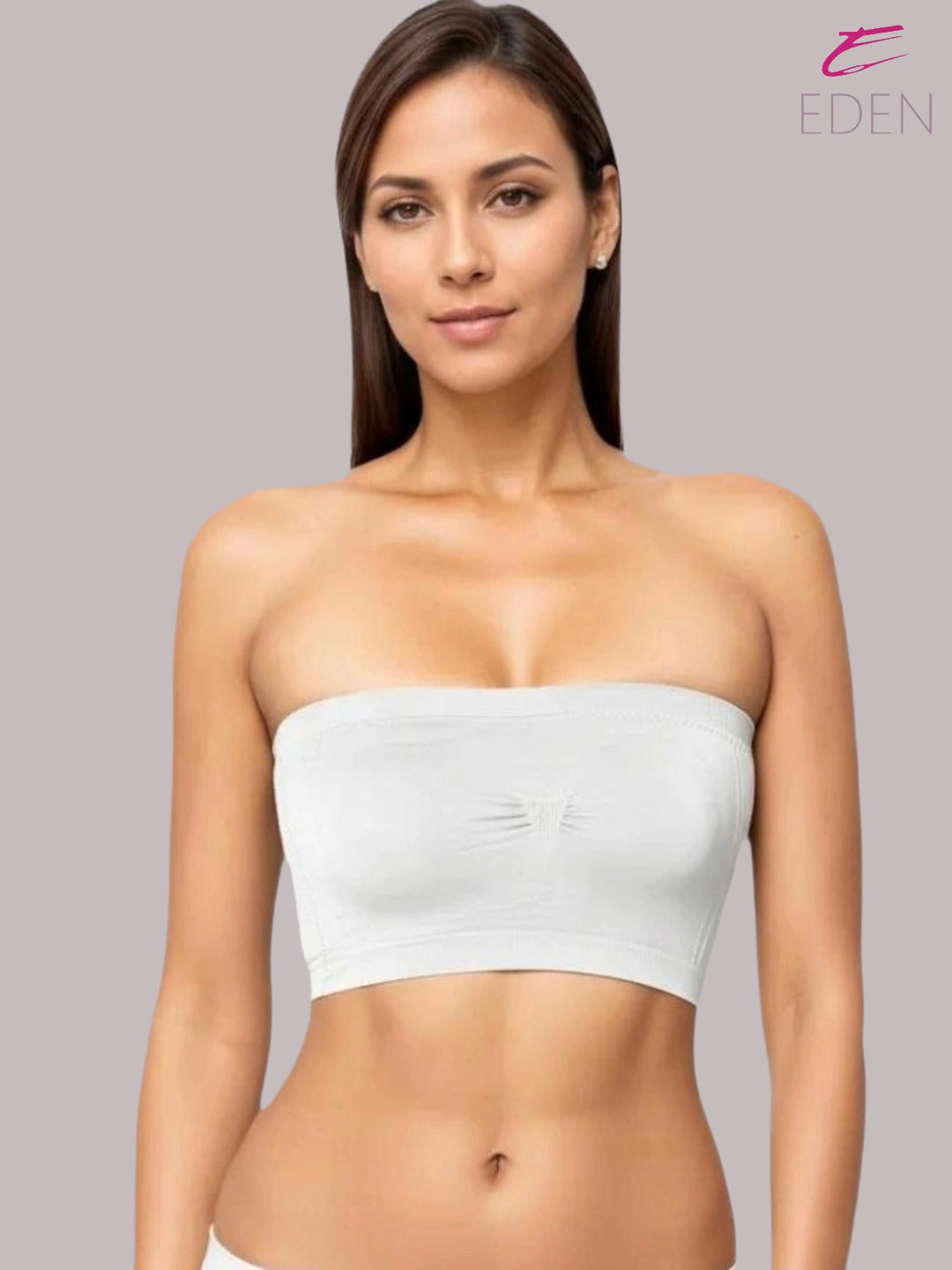 soft Padded, Non-Wired, Simply Soft, Strapless , Seamless, Bandeau Bra ,Slip On ,Elastane fabric,White