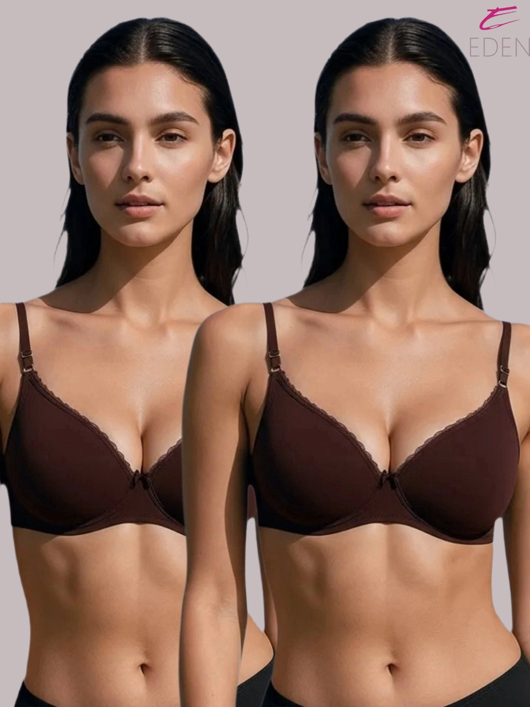 Wirefree, Padded, Plus Size, Cotton ,Medium Coverage ,Tshirt Bra, Lace Styling, Eden 109,Peat