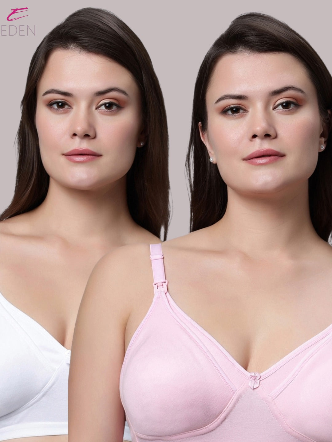 Non Wired, Non-padded ,Full Coverage, Maternity Bra, White-Pink