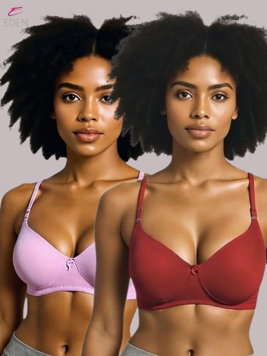 Wirefree ,Non Padded, Cotton ,Medium Coverage, Tshirt Bra ,Pink-red