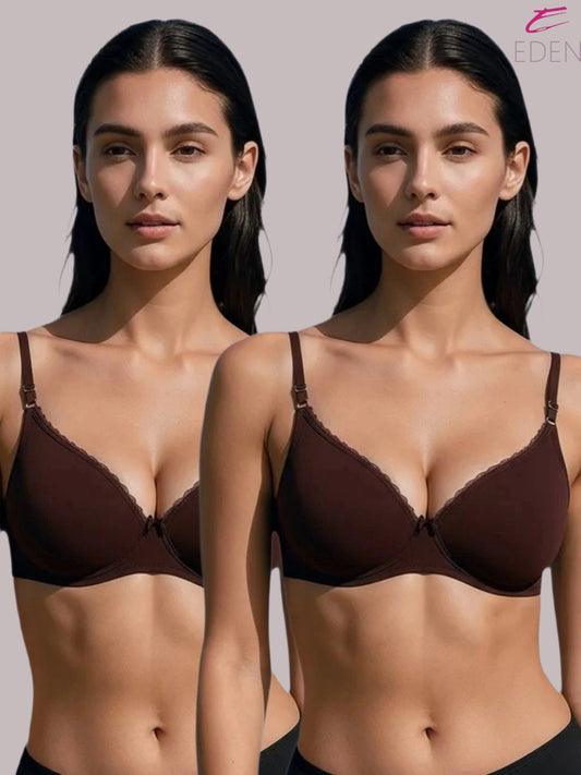 Wirefree, Padded, Plus Size, Cotton ,Medium Coverage ,Tshirt Bra, Lace Styling, Eden 109,Peat