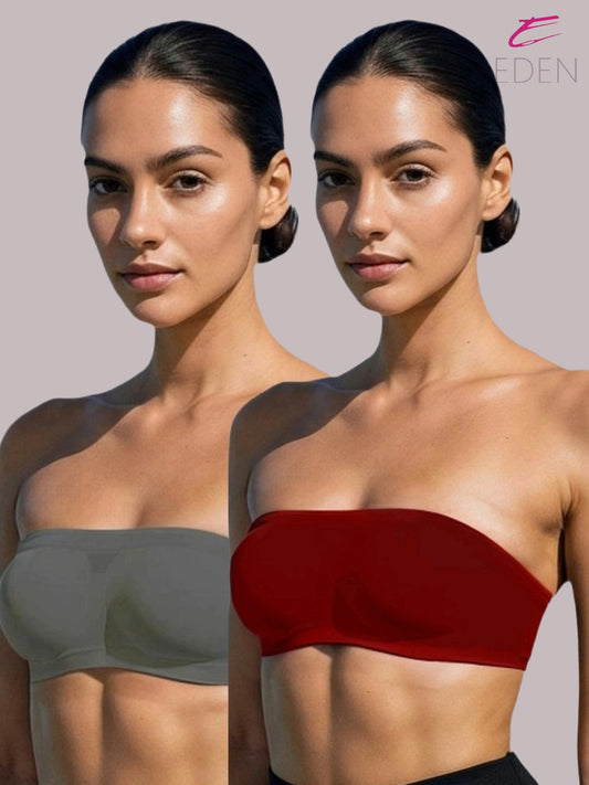 Non Padded, Non-Wired, Simply Soft, Strapless , Seamless, Bandeau Bra ,Slip On ,Nylon,Maroon,Grey