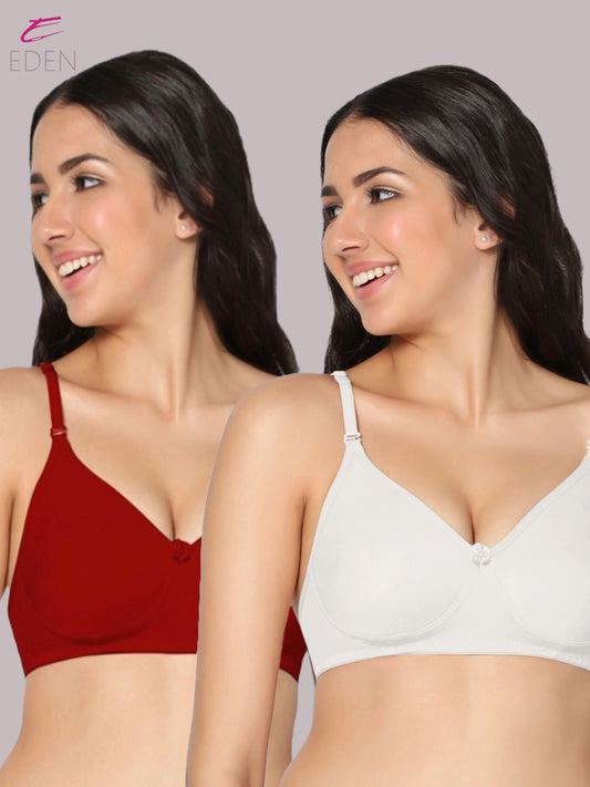 Lightly Padded, Non-Wired, Simply Soft, T-Shirt Bra ,White-Red