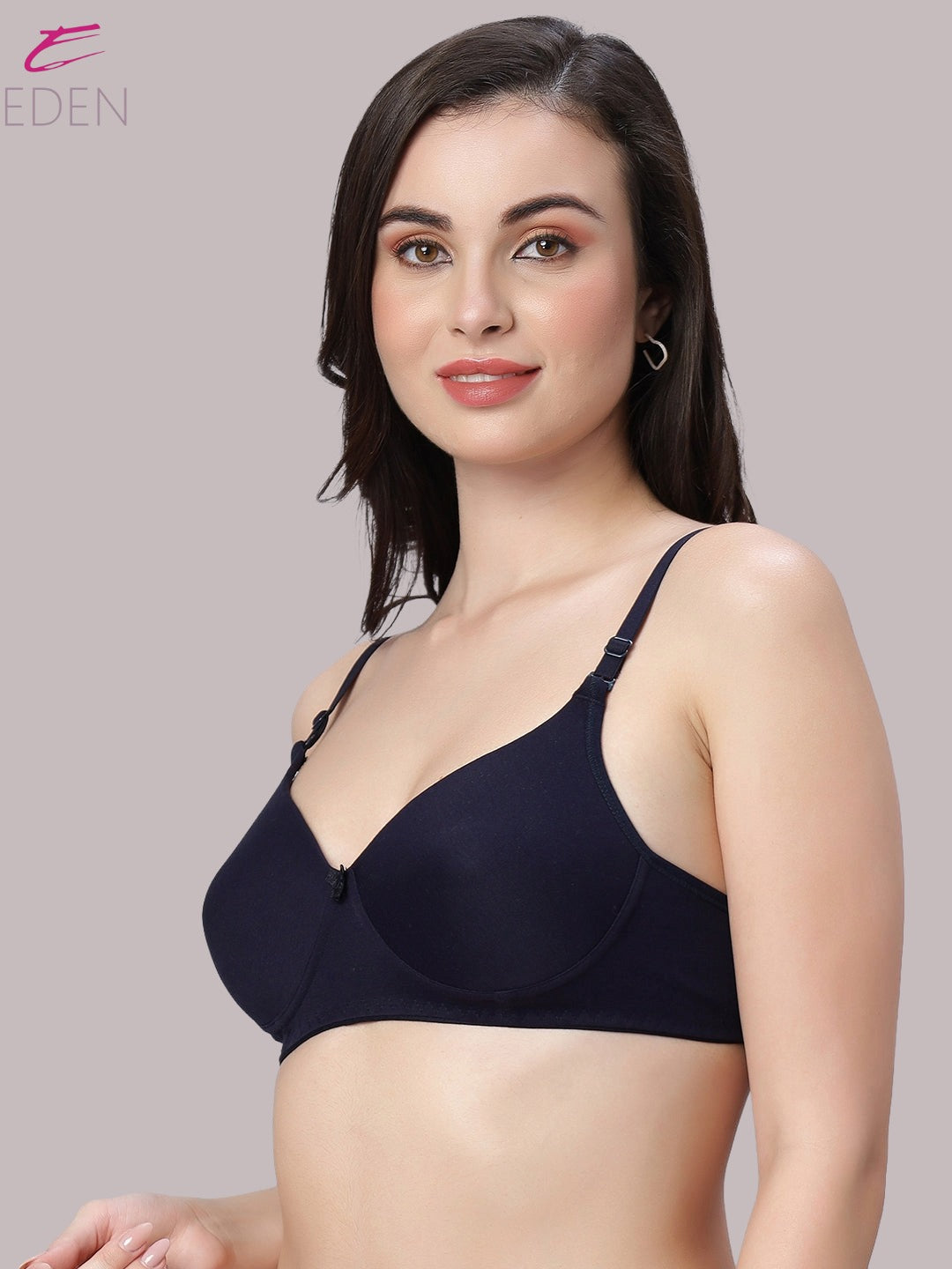 Wirefree ,Padded ,Plus Size, pc interlock, Medium Coverage, Tshirt Bra,Navyblue