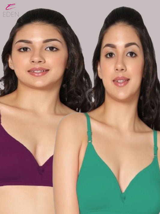 Wirefree, Non Padded, Cotton, Medium Coverage ,Tshirt Bra, Wine-Green