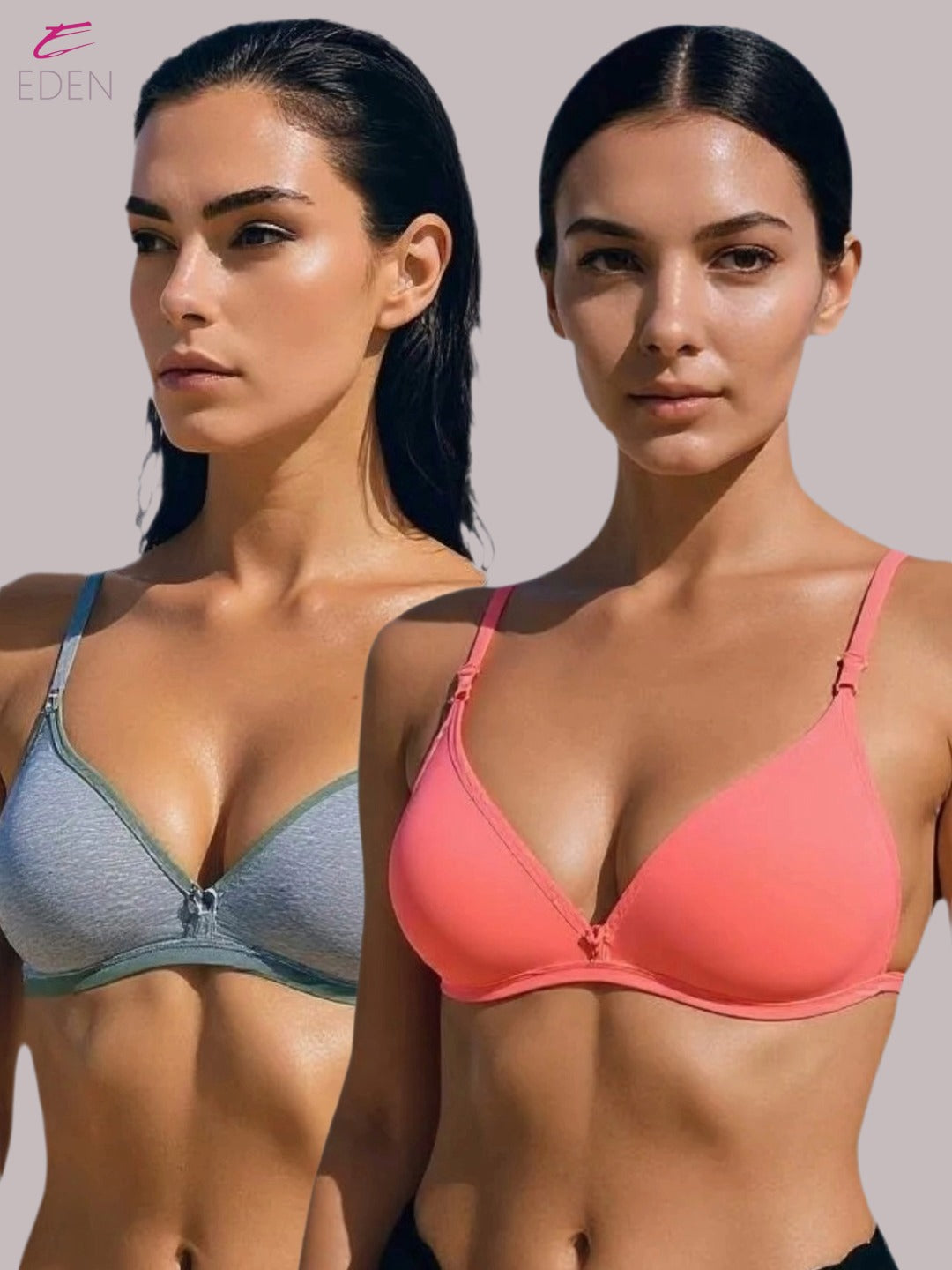 Wirefree, Non Padded, Cotton, Medium Coverage, Tshirt Bra ,Tomato-Grey