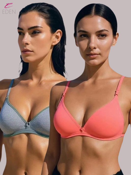 Wirefree, Non Padded, Cotton, Medium Coverage, Tshirt Bra ,Tomato-Grey