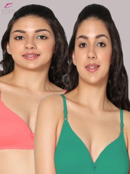 Wirefree, Non Padded, Cotton, Medium Coverage ,Tshirt Bra, Tomato-Green