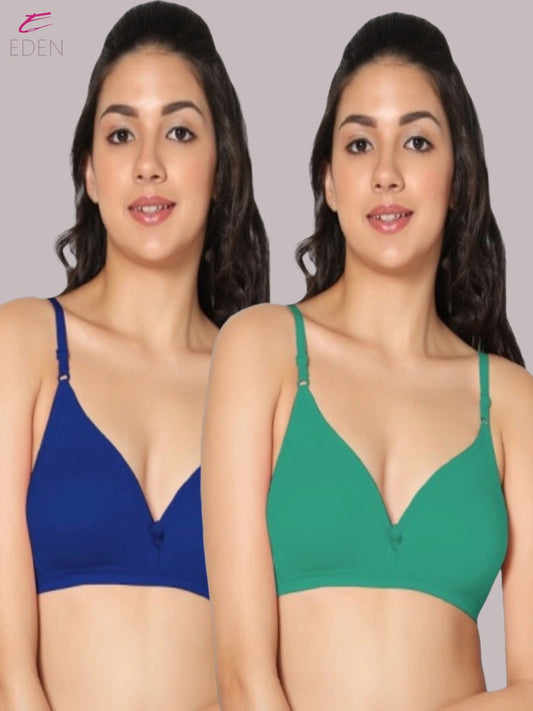 Wirefree, Non Padded, Cotton, Medium Coverage ,Tshirt Bra, Royalblue-Green