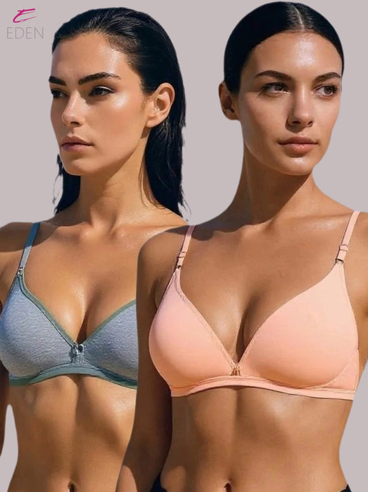 Wirefree, Non Padded, Cotton, Medium Coverage, Tshirt Bra ,Peach-Grey