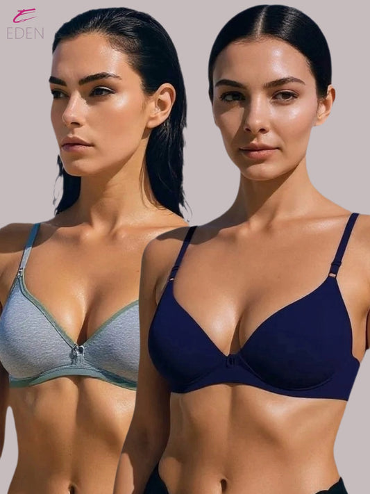 Wirefree, Non Padded, Cotton, Medium Coverage, Tshirt Bra ,Navyblue-Grey