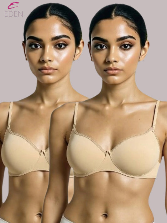 Padded, Non-wired ,Plus Size, Cotton lycra, Medium Coverage, Tshirt Bra, Lace Styling,Skin