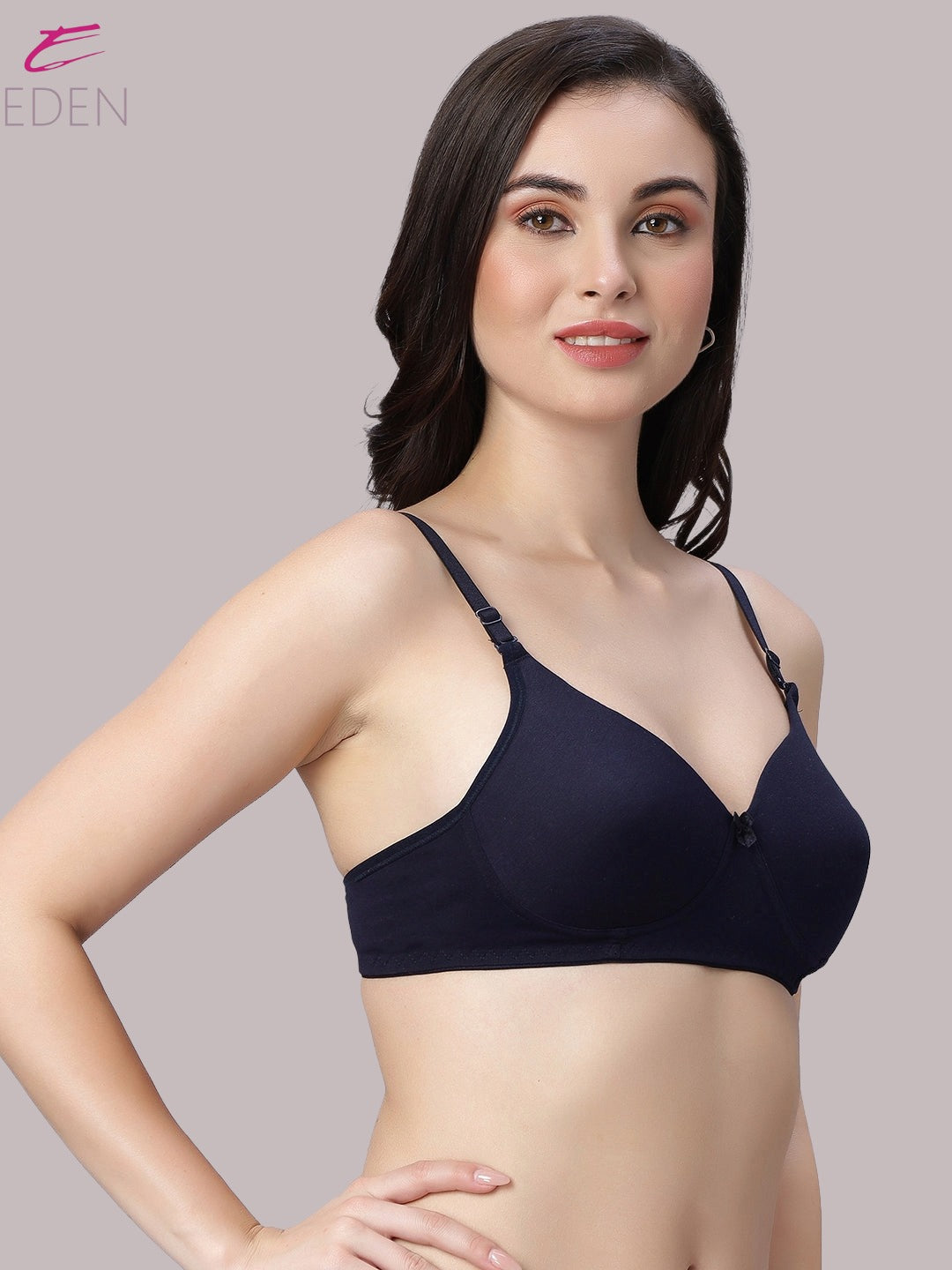Wirefree ,Padded ,Plus Size, pc interlock, Medium Coverage, Tshirt Bra,Navyblue