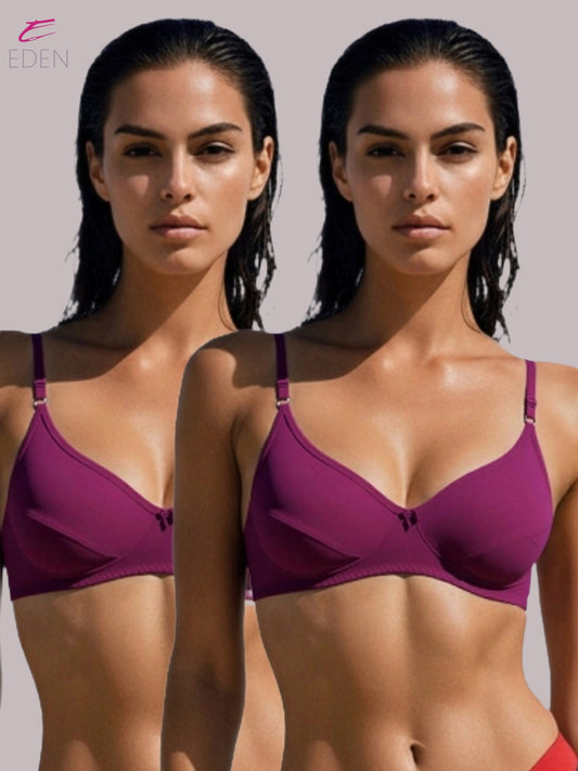 Wirefree, Non Padded, Soft Cotton ,Medium Coverage, Tshirt Bra ,Wine