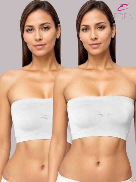 soft Padded, Non-Wired, Simply Soft, Strapless , Seamless, Bandeau Bra ,Slip On ,Elastane fabric,White