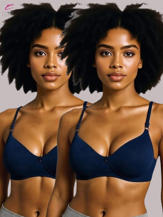 Wirefree ,Non Padded, Cotton ,Medium Coverage, Tshirt Bra ,Navyblue