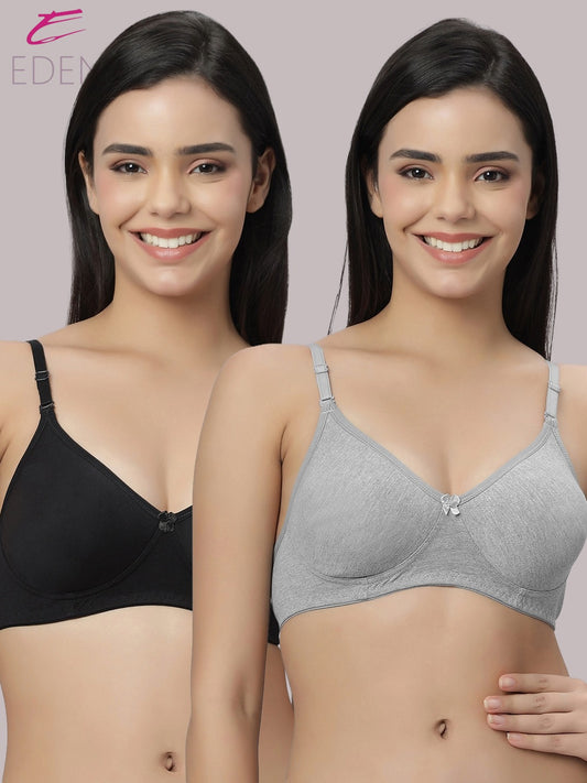 Lightly Padded, Non-Wired ,Simply Soft, T-Shirt Bra,Black-Grey