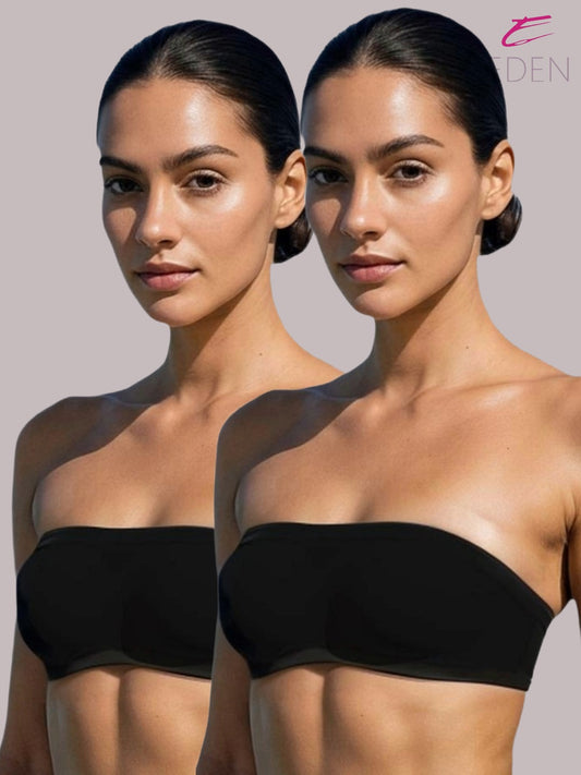 Non Padded, Non-Wired, Simply Soft, Strapless , Seamless, Bandeau Bra ,Slip On ,Nylon,Black