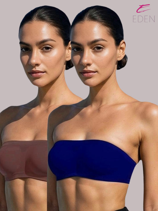 Non Padded, Non-Wired, Simply Soft, Strapless , Seamless, Bandeau Bra ,Slip On ,Nylon,Peat, Navy