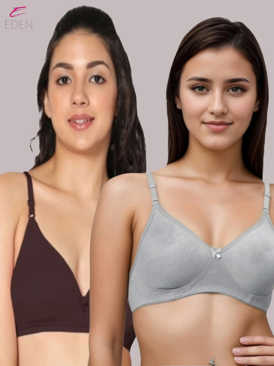 Wirefree, Non Padded, Cotton, Medium Coverage ,Tshirt Bra, Coffee-Grey