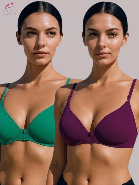 Wirefree, Non Padded, Cotton, Medium Coverage, Tshirt Bra ,Green-Wine