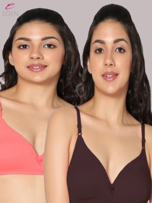 Wirefree, Non Padded, Cotton, Medium Coverage ,Tshirt Bra, Tomato-Coffee