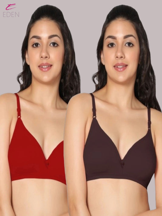 Wirefree, Non Padded, Cotton, Medium Coverage ,Tshirt Bra, Coffee-Red