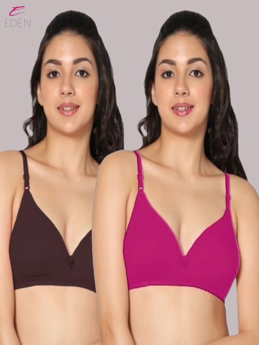 Wirefree, Non Padded, Cotton, Medium Coverage ,Tshirt Bra, Coffee-Magenta