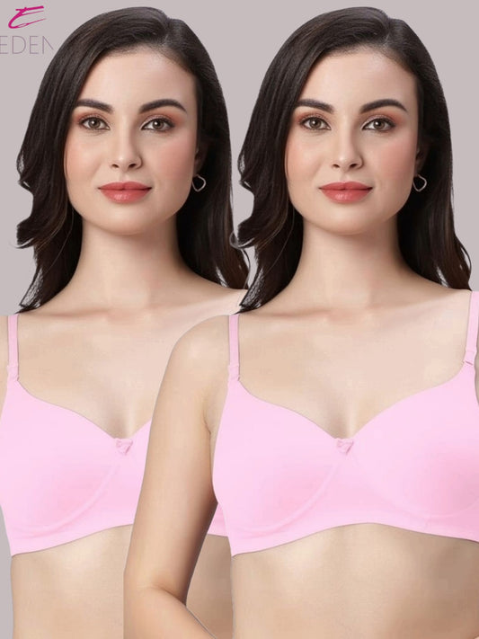 Wirefree ,Padded ,Plus Size, pc interlock, Medium Coverage, Tshirt Bra,Pink