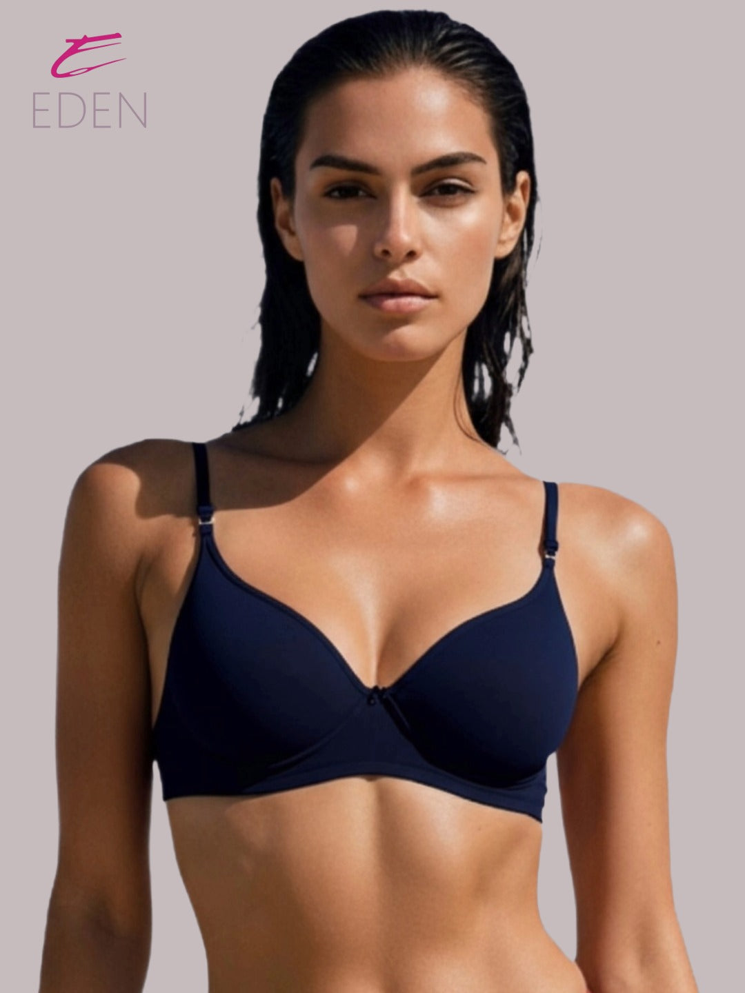 Wirefree ,Non Padded, Cotton ,Medium Coverage, Tshirt Bra ,Navyblue